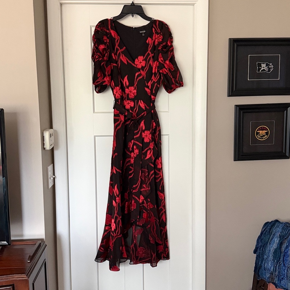 Kensie Black and Red Floral Maxi Dress